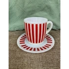 Hazel Atlas Red Candy Stripe Milk Glass Cup and Saucer Set Vintage Platonite