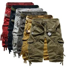 Mens 3/4 Shorts Elasticated Waist Long Length Cargo Combat Three Quarter Pants