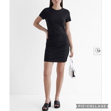 Express Black Dress S Ruched Knit Bodycon Short Sleeve T-Shirt Mini NWT LBD