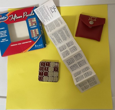 NEW! ThinkFun Fifteen Puzzle - Classic Puzzle Game + Travel Case Stainless Steel