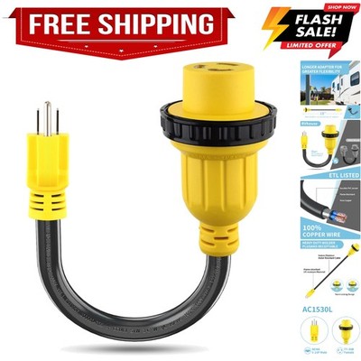 30 Amp to 15 Amp 110V RV Adapter Cord 18 Inch, Twist Lock NEMA 5-15P Male to ...