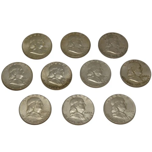 10 XF/AU 1963 Franklin Half Dollar Lot 90% Silver $5 Face Value 1/2 Roll