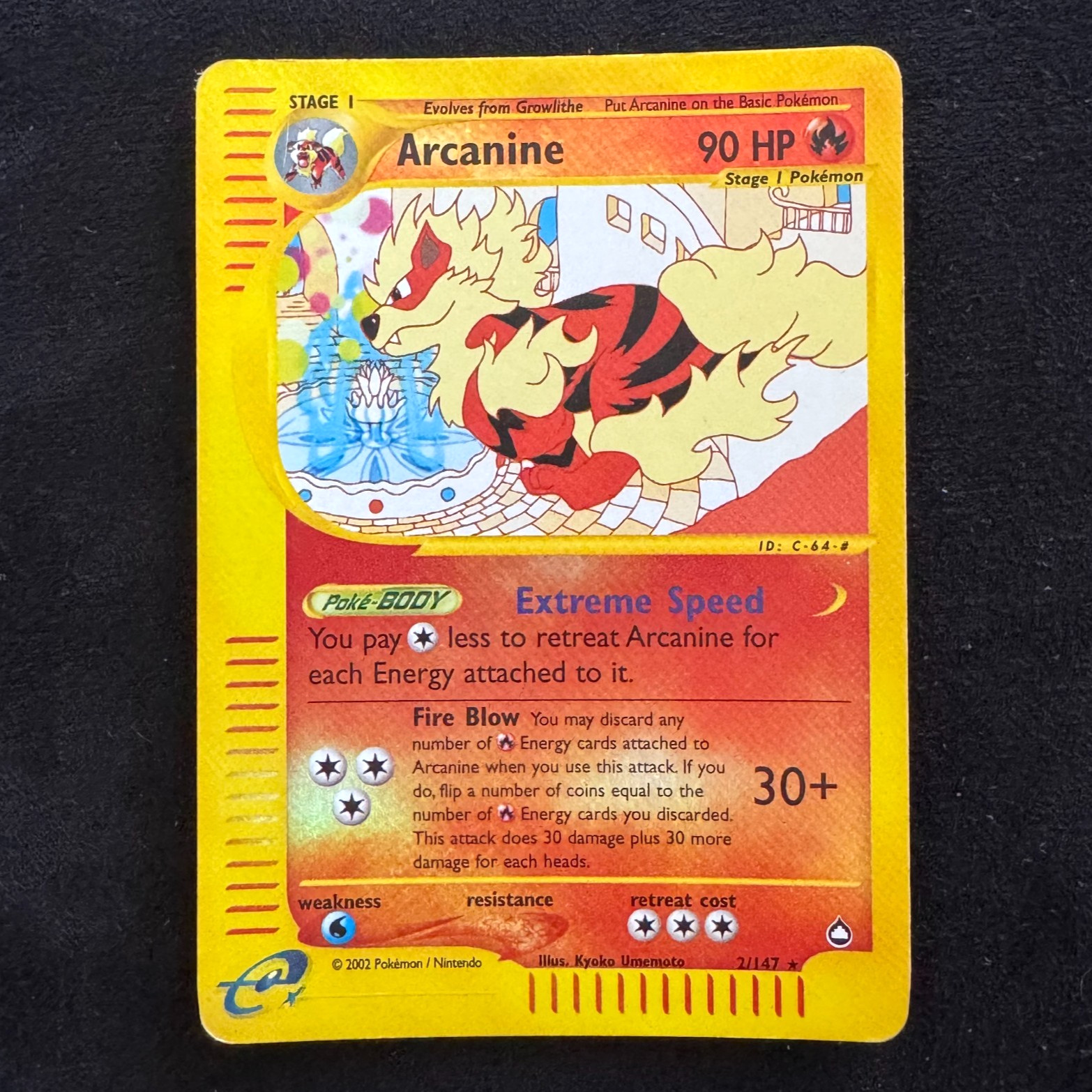ARCANINE HOLO REVERSE #2/147 Rare Eng Aquapolis E-Series 2002 - Pokemon Card
