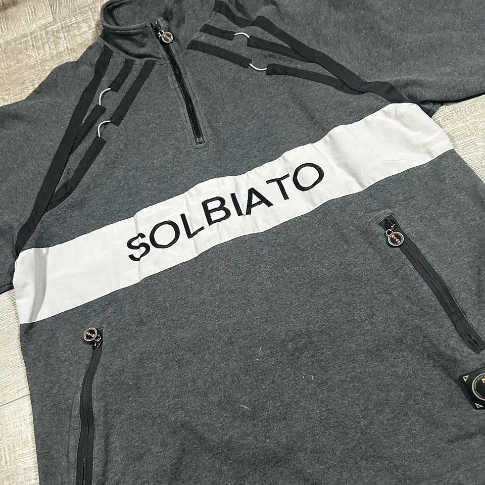Pullover Solbiato Sport Cuarto Cremallera XL Gris Negro Rayas Ropa Técnica Hip Hop Foto 3 de 4