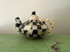 Mackenzie Childs Courtly Check Teapot Candle Rare Retired HAS FLAWS- DAMAGED 