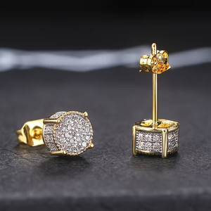 Authentic Iced Out Gold Plated CZ Stud Earrings Hip Hop Style Jewelry for Men and Women
