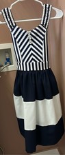 Girl  s Chevron Navy White Striped Fit  Flare Midi Dress Nautical Sleeveless