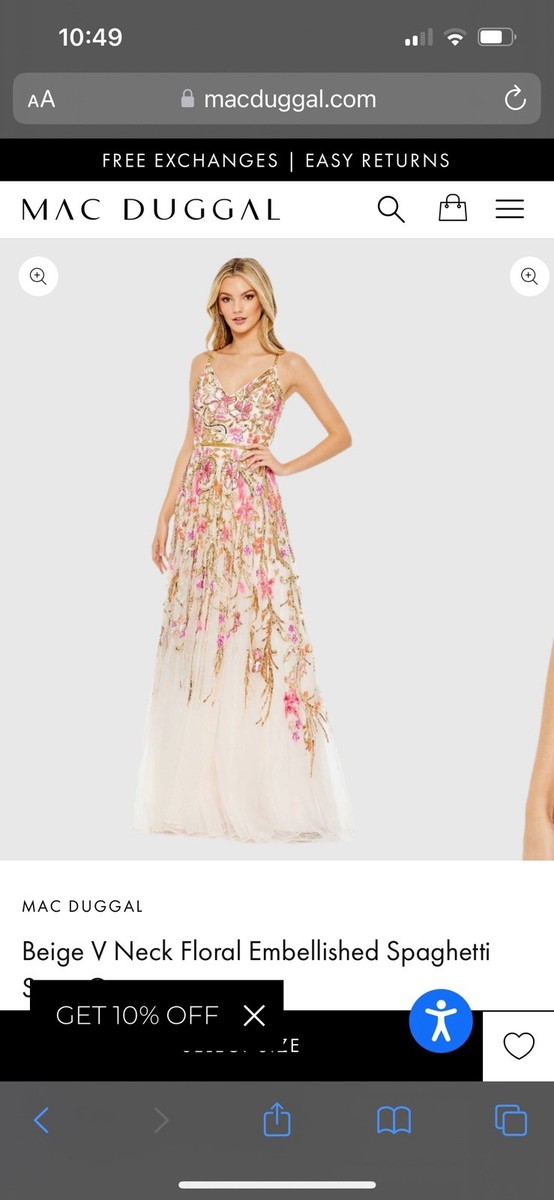 Macduggal Beige V Neck Floral Embellished Spaghetti Strap Gown | eBay Macduggal Beige V Neck Floral Embellished Spaghetti Strap Gown | eBay