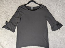 Clara Sun Woo Top Small Black Tie Back Bell Sleeve Tunic Blouse Art Lagenlook