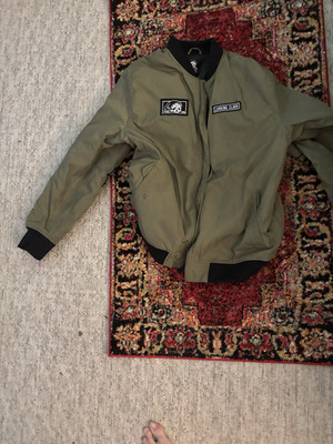 Lurking Class Green Bomber Jacket Skull Logo Embroidered Zip Pockets Lined Men L