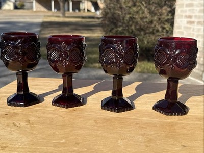 Avon 1876 Cape Cod Ruby Red Wine Goblets   Set of 4   Vintage Pressed Glass
