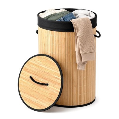 Besto Wäschekorb Bambus | (60L Fassungsvermögen) rund 60L (rund), naturbeige 