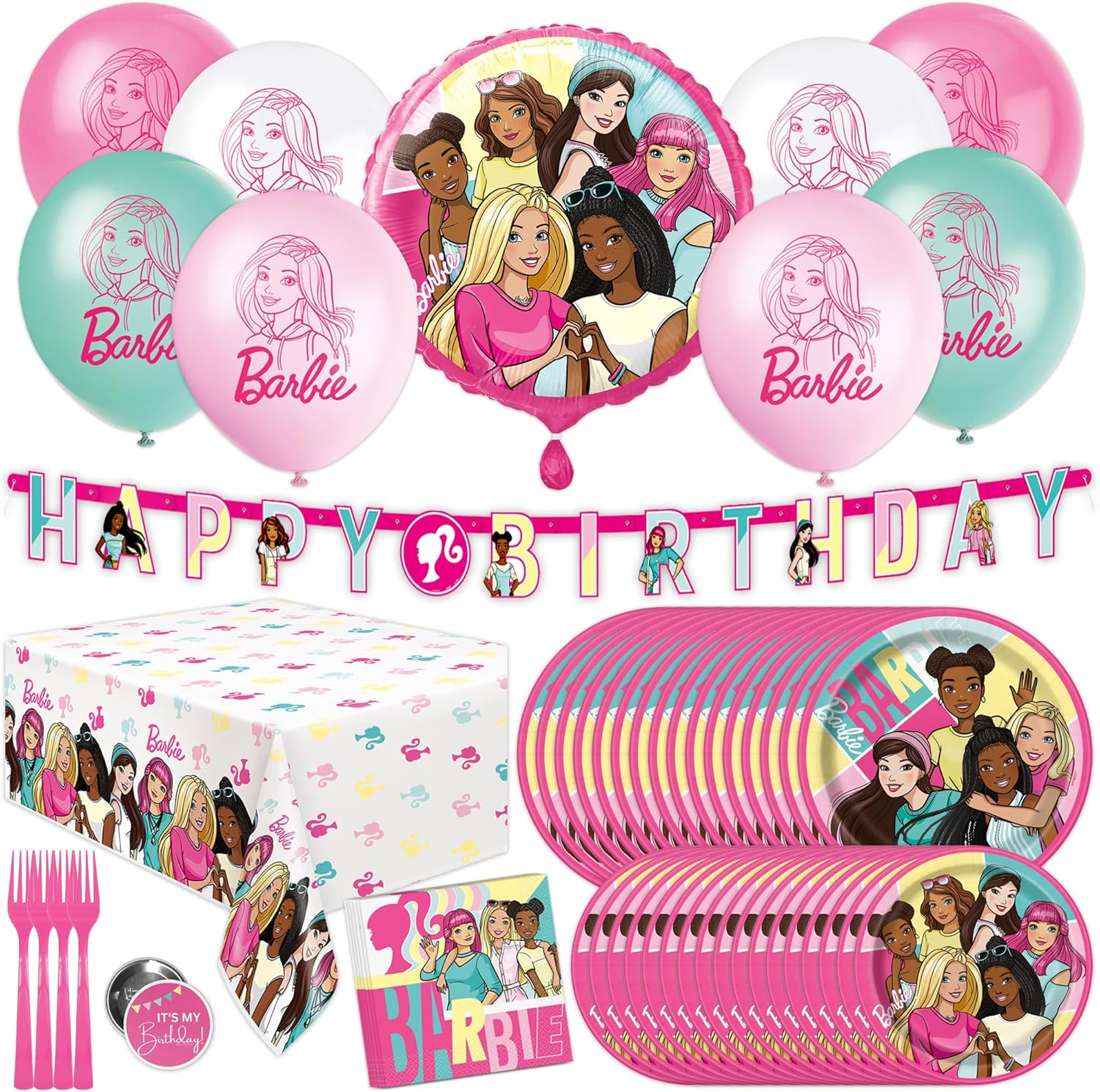 Barbie Birthday Party Decorations Set for 16 Guests - Pink Themed Party Supplies