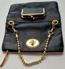 Coach Vintage Amanda Satin Fold-Over Turnlock Kisslock Clutch Bag Handbag Black