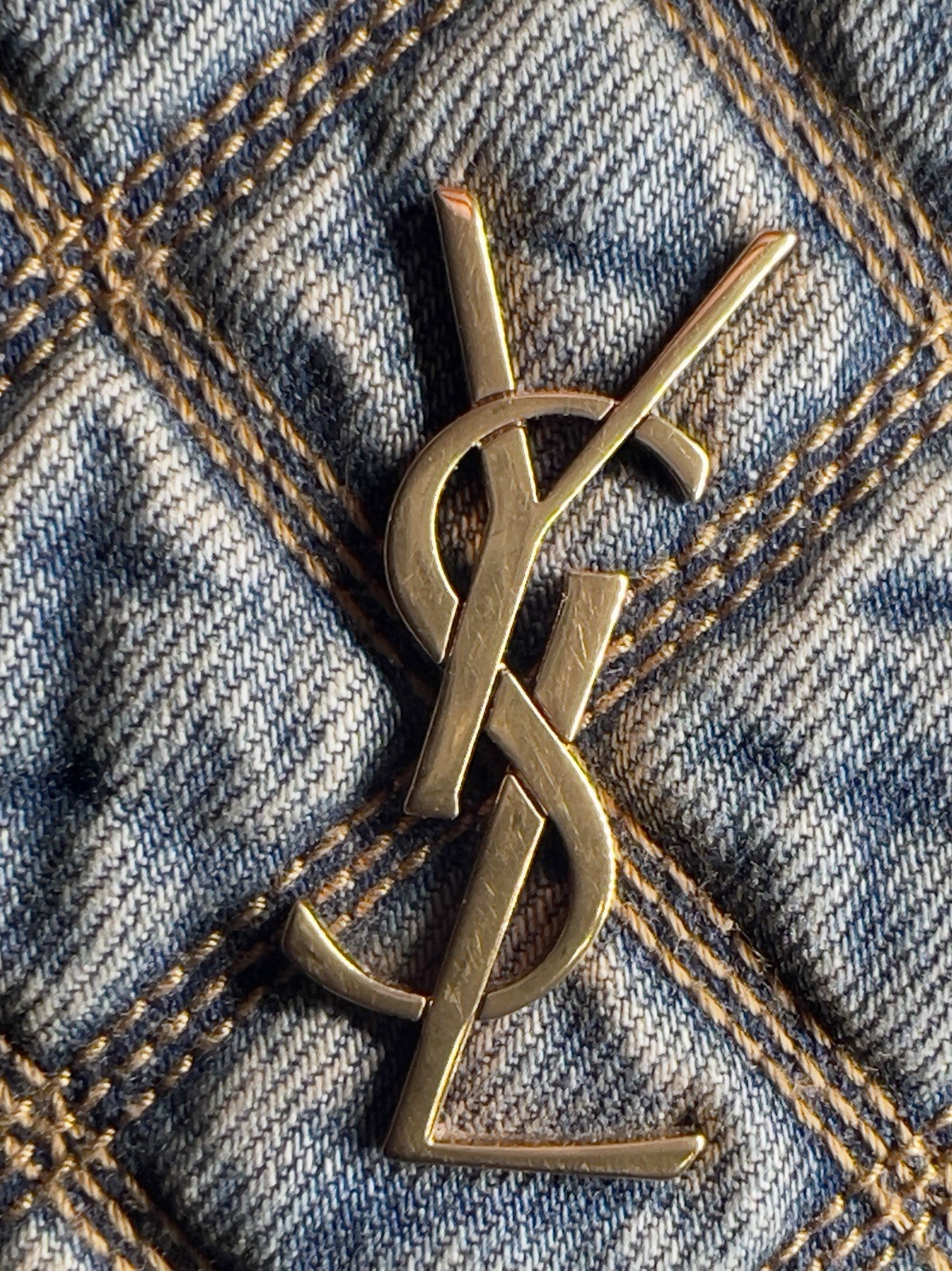 SAINT LAURENT (LOT) YSL DENIM DBL ZIP BAG QUILTED/PUFFER/BECKY/CHAIN/CROSSBODY +