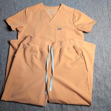 Figs Scrub Set Women's - Catarina Top M, Rare Pants L/P Petite - Shaka Orange