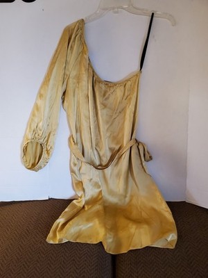 Alice & Trixie One Shoulder Solid Gold Silk Dress Tie Belt Large