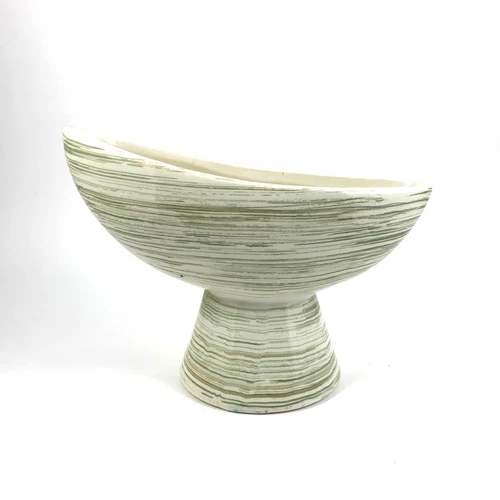 Vintage MCM McCoy Pottery Harmony Ivory and Green Compote Planter ca. 1961