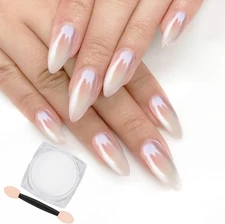 White Pearl Chrome Nail Powder Iridescent Mirror Pigment