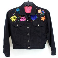 Carole Little Sport Petites Cropped Black Denim Jacket Vintage 90  s festival Sm