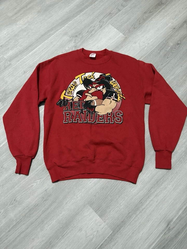 Rare Vintage 90's Texas Tech Red Raiders ~ Sweat Shirt ~ Red Large~ USA Jerzees - Image 2 of 4