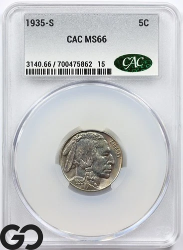 1935-S Buffalo Nickel CAC MS 66 ** Scarce This Nice, Better Date!