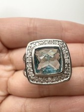 925 Sterling Silver Faceted Blue Stone Ring Size 6