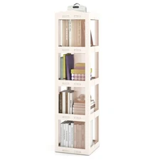 360° Spinning Bookcase w/Swivel Base, 4-Tier Revolving Bookshelf Tower for Study