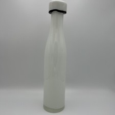 Blown Glass Vase w Folded Lip And Black Rim White Art Glass Tall Vase