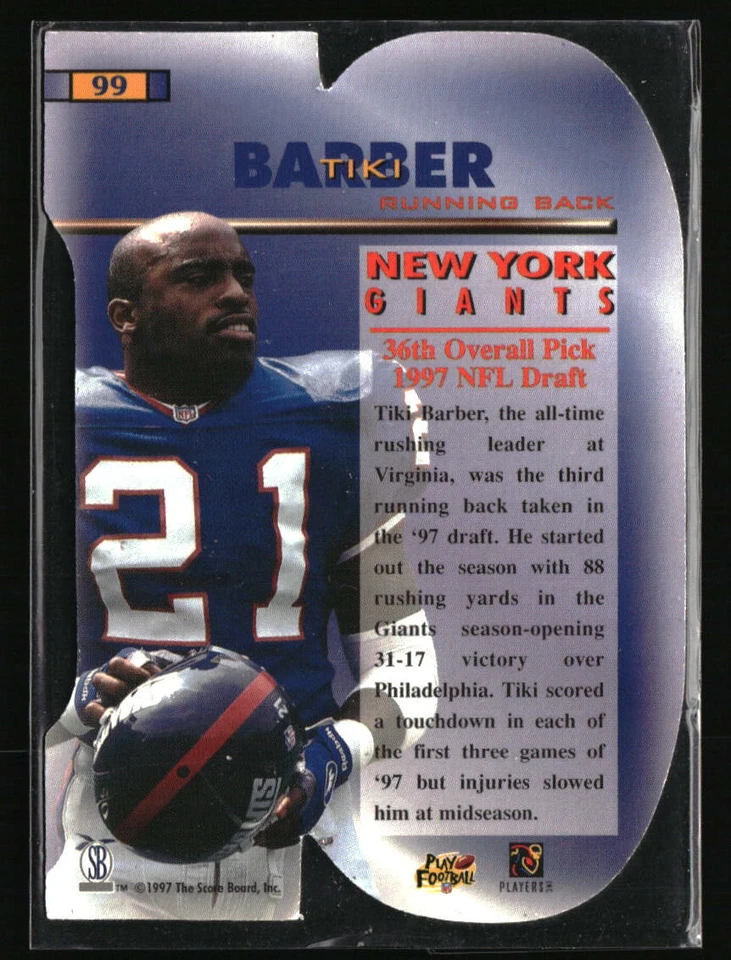 Tiki Barber 1997 Pro Line DC Rookie Uprising #99 FOOTBALL Card - Image 2 of 2