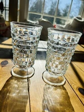 2 Vintage Indiana Glass Whitehall 12oz Clear Cubist Iced Tea Tumblers 6”