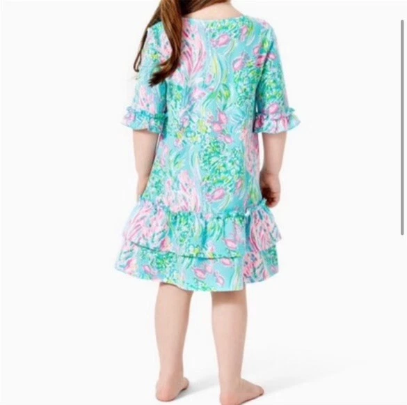 Vestido Lilly Pulitzer Kailyn Azul Amalfi Mejores Deseos niños niñas Mediano 6 7 Rosa Foto 3 de 4