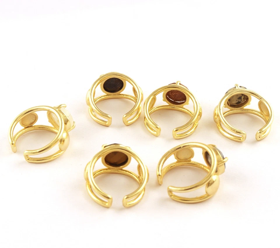 Red Sunstone Double Layer Band Gold Plated Prong Handmade Adjustable Chunky Ring - Image 4 of 4