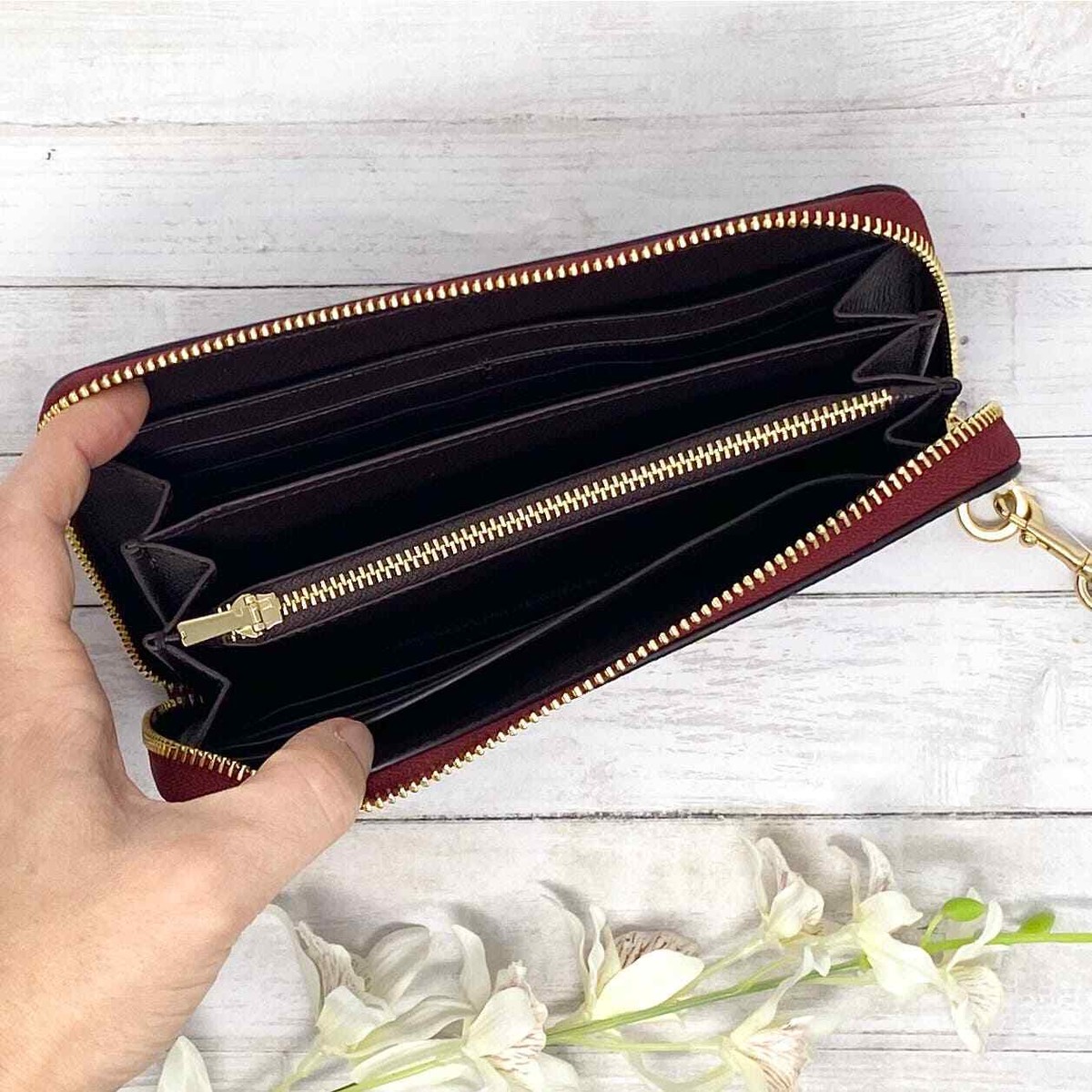 Coach Long Zip Around Wallet in Cherry Red Leather C3441 New
