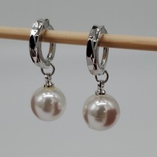 925 Pierced Earrings 1 Faux Pearl Faceted Sil...
