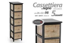 CASSETTIERA 5 CASSETTI COMODINO LEGNO MARRONE SALOTTO CAMERETTA SLIM 98*26*32 CM