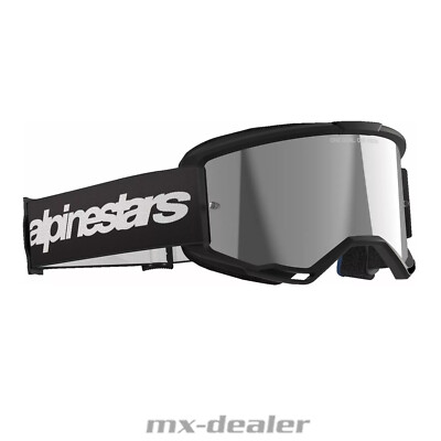 Alpinestars MX Brille Vision 3 Wordmark Schwarz verspiegelt Motocross Enduro