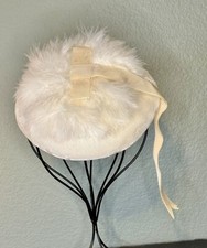 Vintage Wedding Hat Woman  s White Velvety Feathers Bow