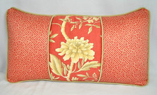 Pillow made w Ralph Lauren Villa Camelia Coral Orange Floral  Fretwork Fabric
