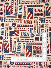 Patriotic Words Freedom Stars Fabric American Honor Cotton Blank Textiles Yard