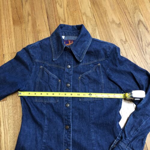 70s Vintage Landlubber Jean Denim Snaps Midi Western Womens Shirt Dress Size 5 - Picture 8 of 14