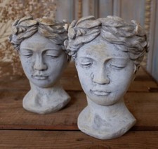 New Vintage Shabby Chic Stone Effect Lady Cherub HEAD Garden Planter Flower Pot
