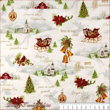 P B SANDY CLOUGH "CHRISTMAS CHIMES" 00525LS CHURCH WORDS FABRIC SELECT SIZE