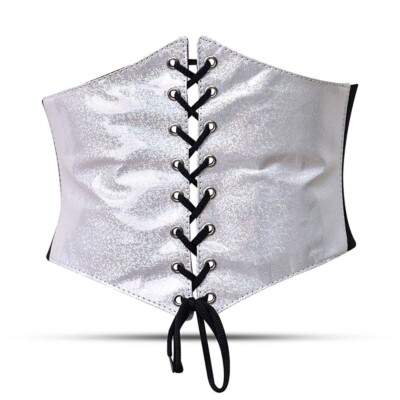 MISS LEATHER Victorian Inspired Silver PVC Corset Waist Cincher