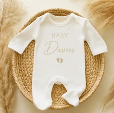 Embroidered Personalised Babygrow, Vest or Bib. Neutral Baby Gift, Any Colour