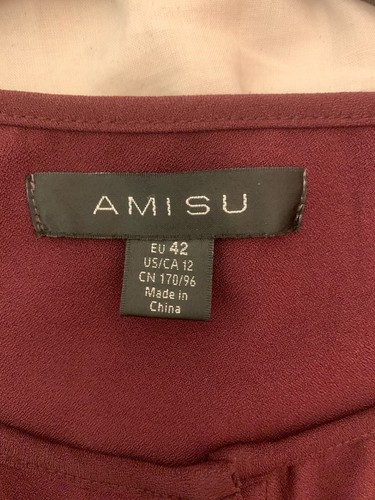 Blusen Kleid Damen 42 weinrot mit Gürtel langarm V-Ausschnitt NEUWERTIG - Bild 3 von 6