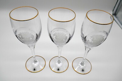 3 Rogaska Bakhos, Kristallgläser, Rotweinglas, Goldrand, Gravur