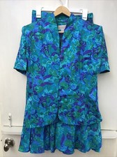 Adrianna Papell 100 Silk Matching Skirt Set Womens Blue/Purple/Green Size 10