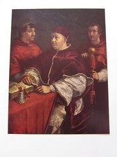 Hermosa Impresión De Arte Vintage ~ Retrato De Leo X Y Dos Cardenales ~ Rafael