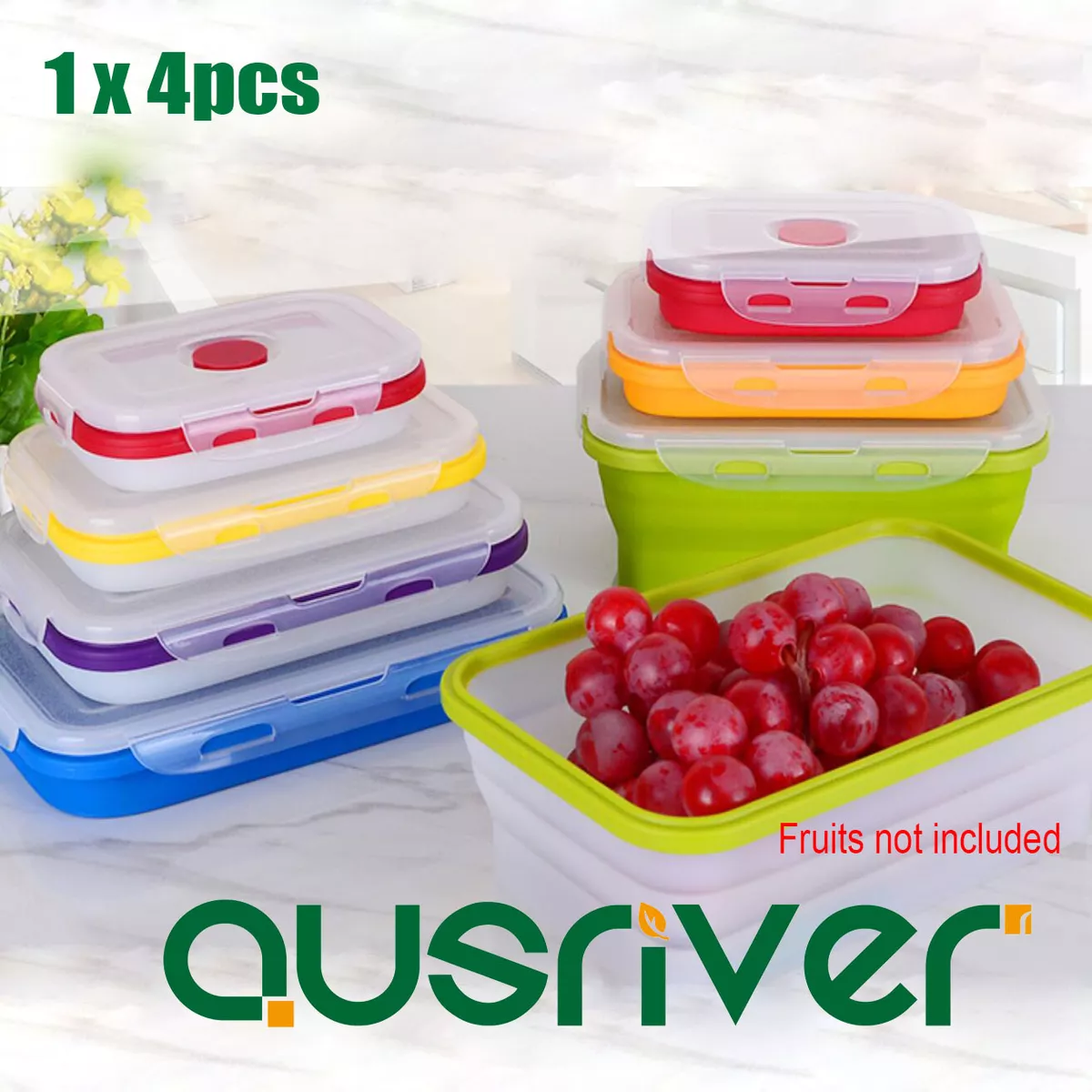 Eco-friendly Silicone Four Size Collapsible Folding Lunch Boxes